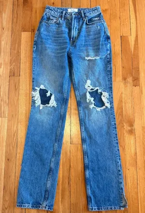 We‎ the FREE PEOPLE Straight Leg Denim Jeans My Own Lane Distressed Dark size 26 thumbnail 1