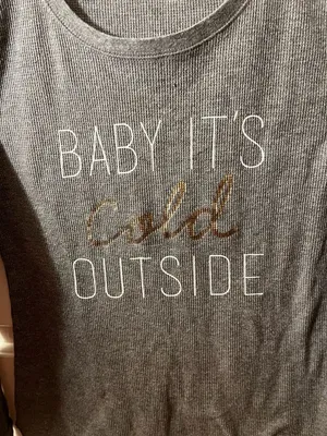 Old Navy Women's Long Sleeve Waffle Knit Graphic T-Shirt Gray Baby It's Cold Out thumbnail 4