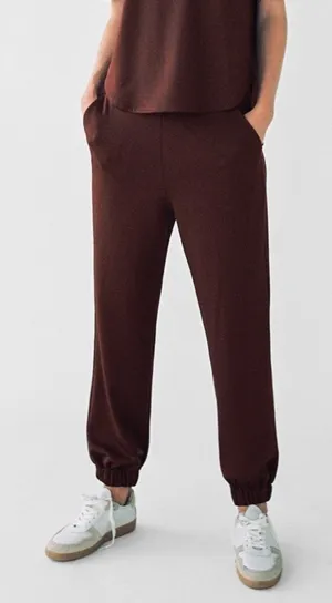 NWT Zara Serged Jogging Pants‎ In Brown Size Small thumbnail 1