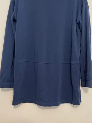 J. JILL Solid Blue Boat Neck Long Sleeve Fleece Lined Side Zip Zippers Tunic Top thumbnail 3