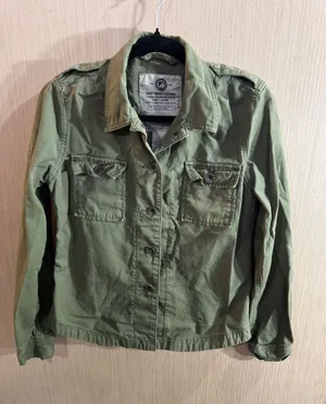 Lucky Brand Olive Military Utility Jacket with Embroidered Flowers on Back Small thumbnail 1