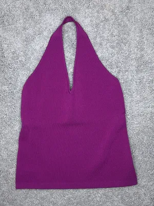 Ann Taylor Loft Purple Halter Neck Ribbed Knit Sweater Tank L thumbnail 1
