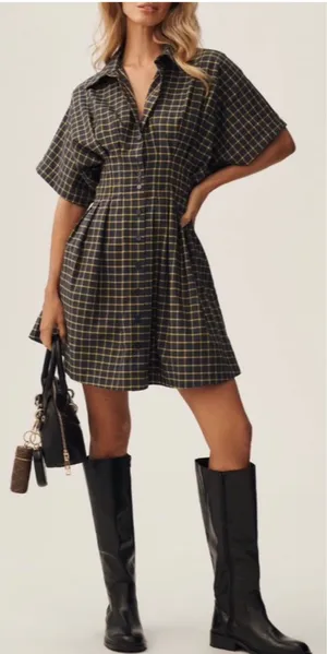 Anthropologie The Tobie Plaid Mini Shirt Dress by Exquise, Size LP thumbnail 1