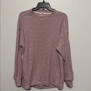 Aerie Red White Waffeknit Oversized Crewneck Pullover Sweatshirt thumbnail 3