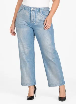Madden NYC Womens Jeans XL Blue Iridescent High Rise Relaxed Straight Leg Ankle thumbnail 1
