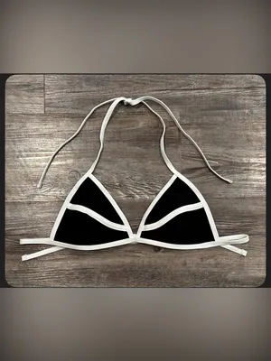 NWOT Black Triangle Bikini Top with White Trim Size M thumbnail 2
