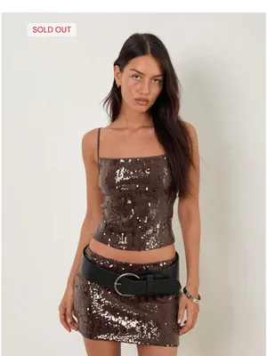 Motel Rocks Biyaya Cami Top With Binding In Sequin Brown thumbnail 2