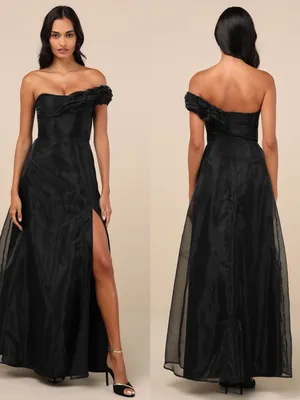 LULU’S Mesmerizing Silhouette Black Organza Off-the-Shoulder Maxi Dress thumbnail 2