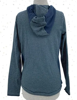 Duluth Trading S'no Sweat Hooded Sweater Navy Blue White Stripes Hoodie Size M thumbnail 1