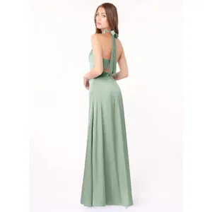 AZAZIE Womens Satin Delmar Green Halter Sleeveless Bridesmaid Maxi Dress Size 4 thumbnail 2