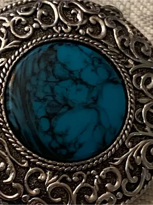 Vtg Max Factor Necklace Solid Perfume Locket Silver Turquoise Stone Hypnotique Blue thumbnail 7