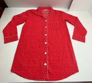 Roller Rabbit Red Pink Heart Button Front Nightgown Sleep Tunic Shirt Medium NEW thumbnail 1