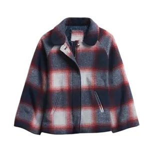 Gap Plaid Wool Blend Swing Coat Girls XXL Navy Red Grey Zip Snap Jacket New thumbnail 2