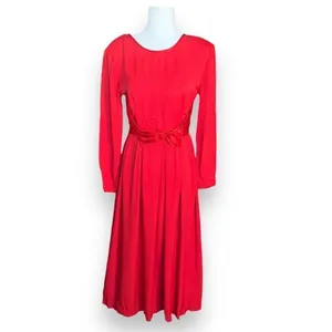 Vintage Nina Piccalino Cherry Red Dress Satin‎ Bow Detail Scoopneck Long Sleeve thumbnail 10