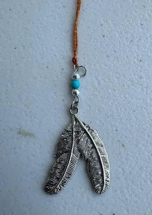 Vintage Native American Indigenous Inspired Navajo Double Feathers Pendent thumbnail 2