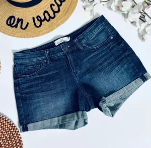H&M L.O.G.G. Dark Wash Denim Shorts Cuffed Hem Stretch Size 26 thumbnail 1