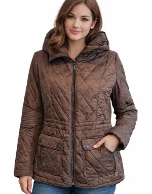 BCBGMAXAZRIA Quilted Puffer Women’s Coat Coffee Brown Sz S Full-Zip Long Hooded thumbnail 1