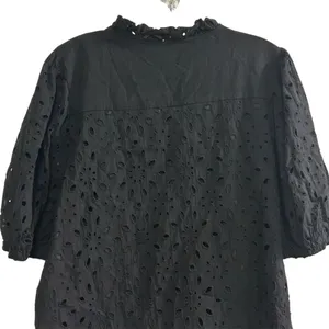 PrettyGarden‎ Women's Black Embroidered Blouse L Long Puff Sleeve thumbnail 13