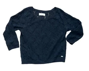 Abercrombie And Fitch Women's Navy Blue Floral Lace Top Shirt Size M thumbnail 1