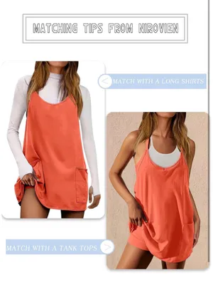 NEW Tennis Dress Workout Mini Dress w/ Built in Shorts Spaghetti Straps M thumbnail 6