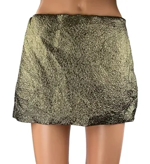 Abercrombie & Fitch Gold Metallic Crinkled Mid Rise Side Zip Mini A-line Skirt S thumbnail 1