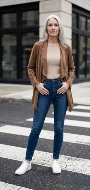Open Draped Cardigan W/ Hem & Sleeve Laser CutOuts. thumbnail 1