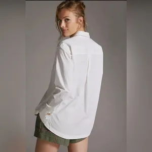 Anthropologie Maeve White Pop Over Henley Blouse‎ Sz Small Oversized thumbnail 3