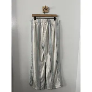 Krazy Kat Pants Womens Sze Med Ivory Blue Metallic Striped Wide Leg Pull On thumbnail 5