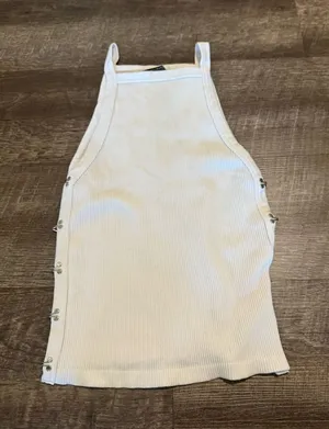 Zara Ribbed Snap-Side White Tank Top thumbnail 1