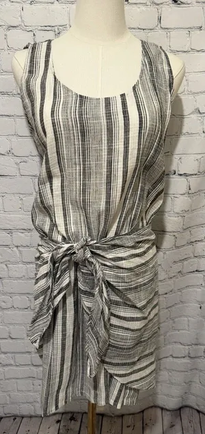 Anthropologie Drew Gray Stripe Tie Front Linen/rayon Dress Size S thumbnail 1