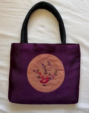 Purple floral embroidered mini tote bag thumbnail 1