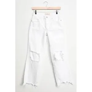 Free People Jeans Women 25 White Straight‎ Leg We Denim Raw Hem Distressed thumbnail 3