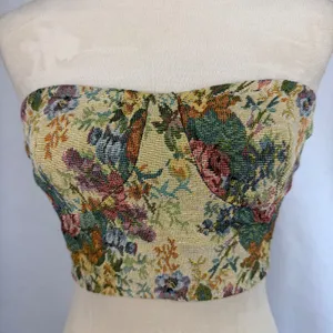 Floral Tapestry Corset Crop Top Lace Up Back Strapless‎ Woven Bodice Small Boho thumbnail 2