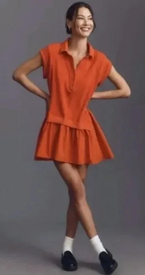 Daily Practice Anthropologie Red Tiered Polo Mini Dress Small EUC Mixed‎ Media thumbnail 1