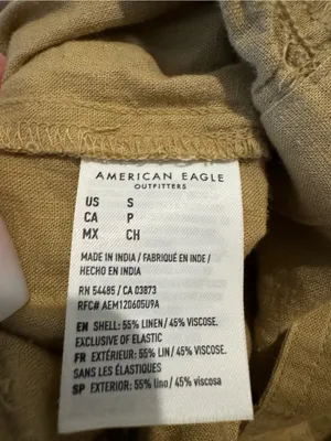 American Eagle Linen Blend Button Up Tan Jumpsuit thumbnail 5