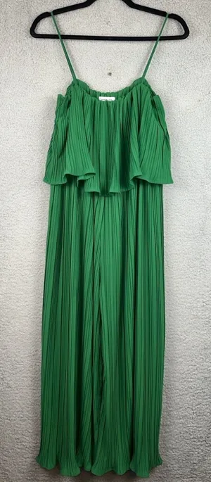 Ethan N Joy Jumpsuit Womens Small Green Wide Leg Pleated Spaghetti Strap Whimsy thumbnail 1