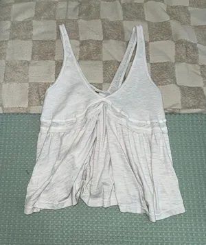 Free People Zinia V-Neck Babydoll Tank Top White Gray XL OB759141 thumbnail 1