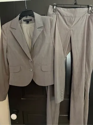 Express Women's Light Gray Plaid Two-Piece Suit Jacket & Pants thumbnail 1
