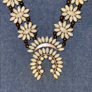 Squash Blossom Style necklace with real stone and bronze colored setting Brown thumbnail 2