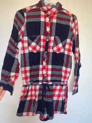 Aerie Long Sleeve Flannel Romper thumbnail 1