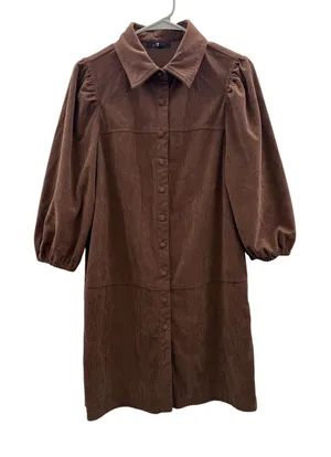 7‎ For All Mankind Corduroy Shirt Dress M Brown Puff Sleeve Button Front Midi thumbnail 1