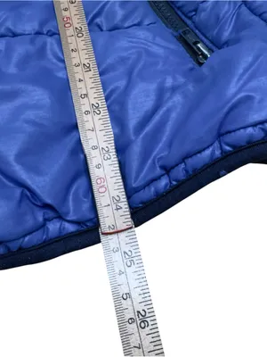 Patagonia Patched Blue Down Puffer Coat Jacket Full Zip Insulated Women L FLAWED thumbnail 11