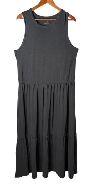 Aerie Cotton Midi Maxi Dress Tiered Womens XL Gray Distressed Grunge Flowy FLAW thumbnail 1