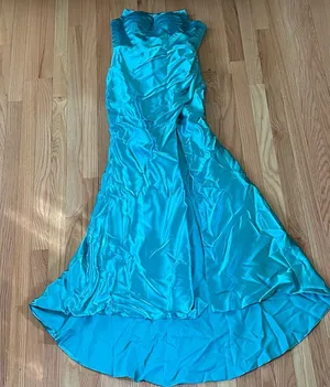 Formal Gown Womens 6 Blue Satin Strapless Slit Dress Evening Bridesmaid Wedding thumbnail 1