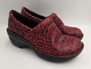 Boc Born Peggy Shoes Women’s 6 Red Embossed Tooled Slip On Floral Clogs Boho Y2K thumbnail 1