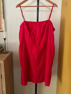 GAP Linen‎ Blend Mini Dress Bright Red Sleeveless Square Neck NWT Size XL thumbnail 2