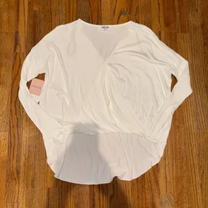 double zero white long sleeve faux wrap top thumbnail 1