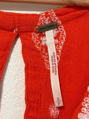 Free People Embroidered Tunic Top Size Small Diamond Orange Boho Beach thumbnail 3