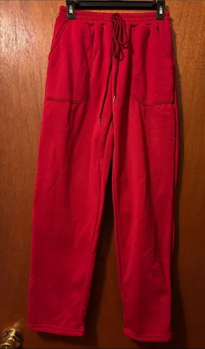 SHEIN XS Red Fleece Drawstring Jogger Pants thumbnail 1