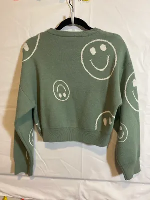 Altar’d State green smiley face cropped sweater thumbnail 2